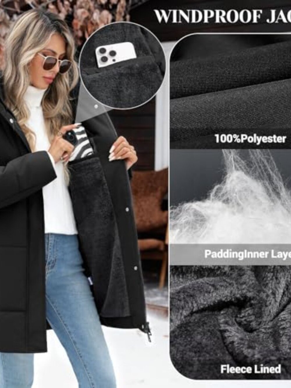 ๐ Women's Winter Jacket - Warm Long Puffer Coat Thicken Fleece Lined Parka - Picture 5 of 7